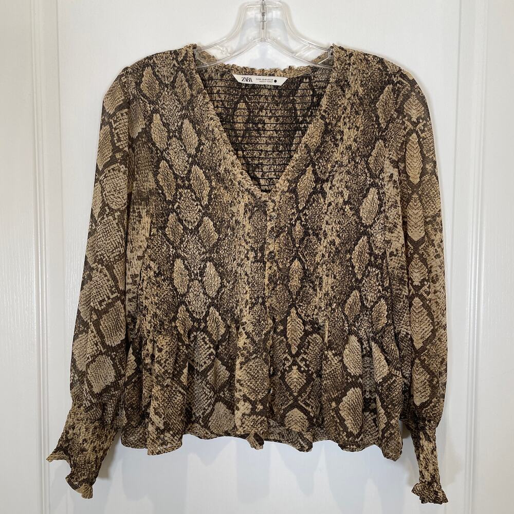 Zara The Veronica Blouse Snake Print Python Ruffl… - image 2